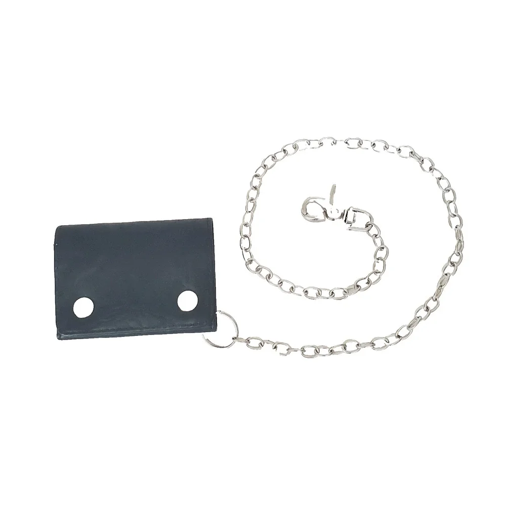 Unbranded Chain Wallet Men's Black & Silver Faux Leather Two Snaps Rocker Biker - Picture 1 of 9